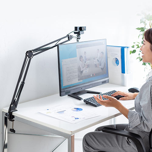 WEBカメラ用アームスタンド(固定・スマホ・iPhone・WEB会議・角度調整・高さ調整・クランプ・スマホホルダーつき)