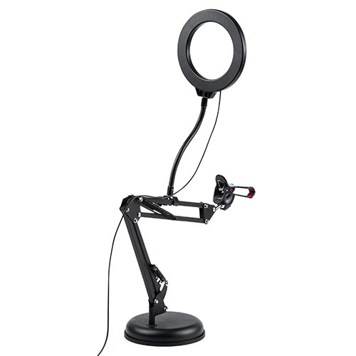 LEDリングライト付きスマホスタンド(自撮り・撮影・アーム・テレワーク