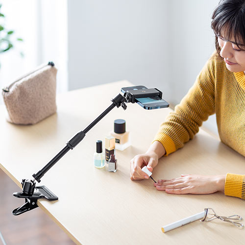 ウェブカメラ用クリップスタンド(固定・スマホ・WEB会議・角度調整・高さ調整・クリップ・スマホホルダーつき・動画撮影)
