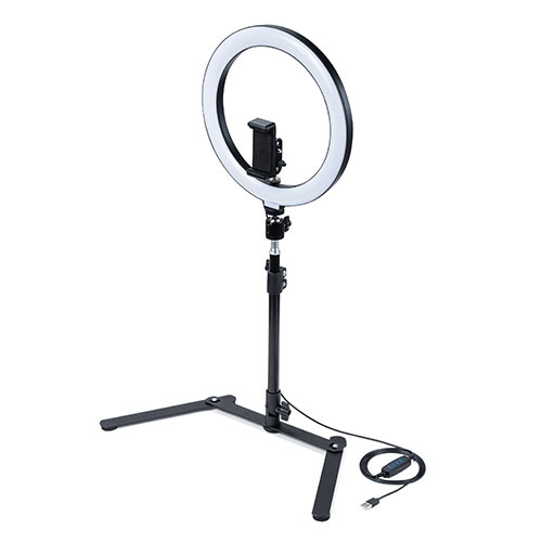 【アウトレット･訳あり・セール】LEDリングライト(俯瞰撮影・ウェブカメラ・スマホ・ウェブ会議・YouTube/自撮り向け・120灯・最大800ルーメン・スタンド)