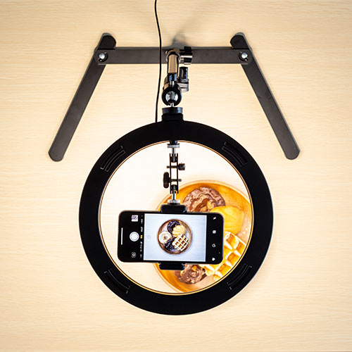 【アウトレット･訳あり・セール】LEDリングライト(俯瞰撮影・ウェブカメラ・スマホ・ウェブ会議・YouTube/自撮り向け・120灯・最大800ルーメン・スタンド)