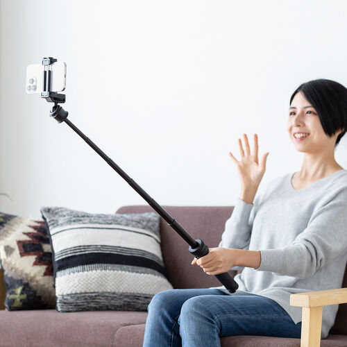 2WAYミニ三脚（自撮り棒・カメラ三脚・カメラネジ取付け式・スマホホルダー付き・360°回転雲台・耐荷重1kg・コンパクト・セルカ棒）