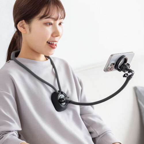 スマホホルダー（首掛け・動画視聴・撮影・寝ながらアーム・ハンズフリー・マグネット取付）