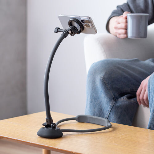 スマホホルダー（首掛け・動画視聴・撮影・寝ながらアーム・ハンズフリー・マグネット取付）