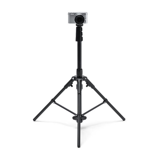 カメラ三脚（軽量・iPhone/スマホ設置対応ホルダー付・自動で脚が開く・ハンドル搭載・高さ調整）