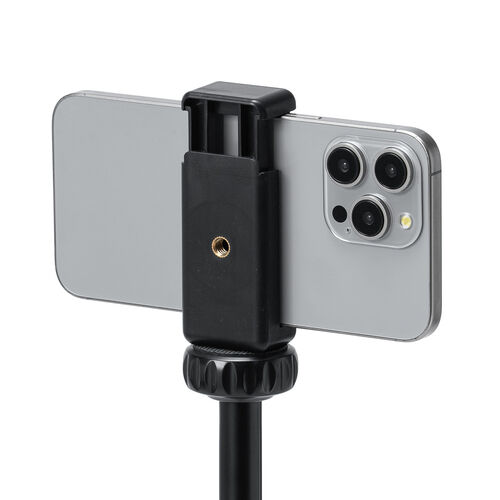 カメラ三脚（軽量・iPhone/スマホ設置対応ホルダー付・自動で脚が開く・ハンドル搭載・高さ調整）