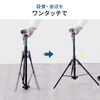 カメラ三脚（軽量・iPhone/スマホ設置対応ホルダー付・自動で脚が開く・ハンドル搭載・高さ調整）