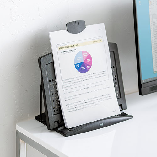 ノートパソコンスタンド（データホルダー・書見台・ブックスタンド・タブレットスタンド・角度調節6段階・ブラック）