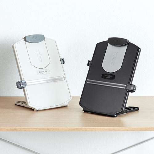 データホルダー 書見台 グレー（高さ調整・4段階角度調整・スケール付き・ペンホルダー・コンパクト・滑り止め）