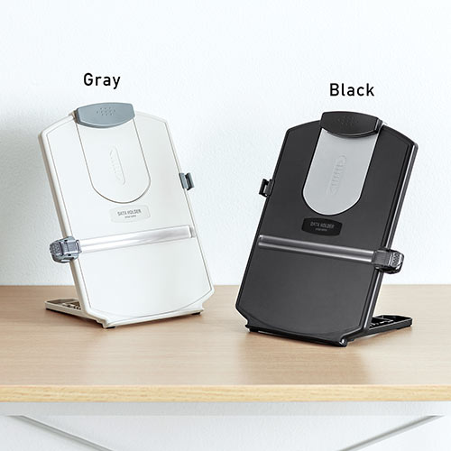 データホルダー 書見台 グレー（高さ調整・4段階角度調整・スケール付き・ペンホルダー・コンパクト・滑り止め）