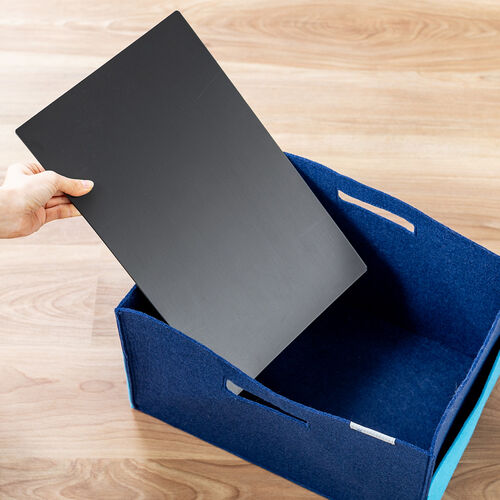 フェルト製収納ボックス（Lサイズ・ポケット・ハンドル付き・小物入れ・収納BOX・幅38cm・奥行25cm・高さ24cm・ブルー）
