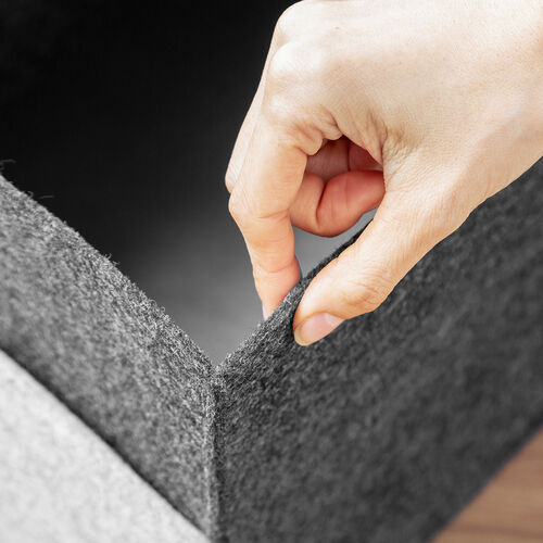 フェルト製収納ボックス（Mサイズ・ポケット・ハンドル付き・小物入れ・収納BOX・幅38cm・奥行25cm・高さ14cm・ブラック）