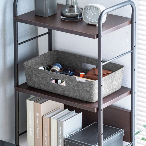 フェルト製収納ボックス（圧縮成形トレー・ハンドル付き・小物入れ・収納BOX・幅40cm・奥行25cm・高さ11cm・グレー）