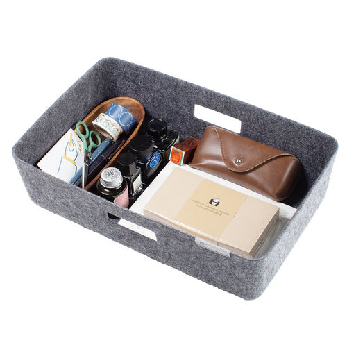 フェルト製収納ボックス（圧縮成形トレー・ハンドル付き・小物入れ・収納BOX・幅40cm・奥行25cm・高さ11cm・グレー）