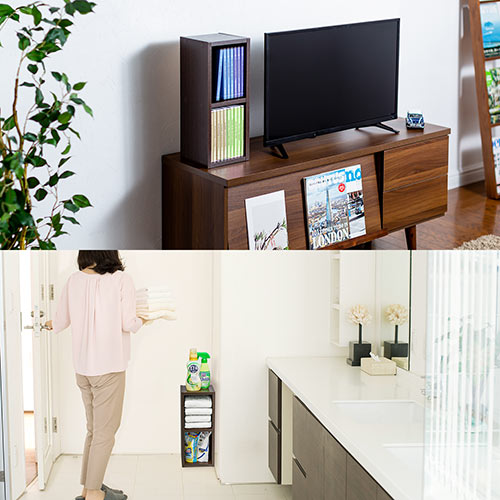 カラーボックス（2段・木製・横置き・収納・スリム・サイズ・メディアラック・漫画・おしゃれ・ブラウン） FCD060BR