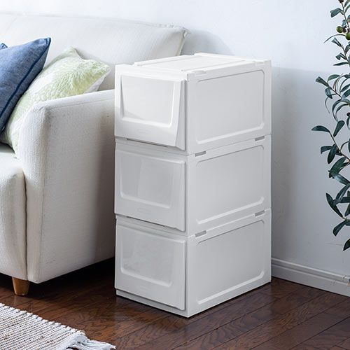 引き出し収納ケース（メディアケース・チェスト・収納ボックス・引き出し式・4段スタッキング・DVDトールケース用・ホワイト）