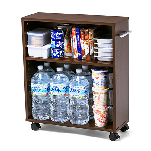 すきま収納ラック(３段・木製・キャスター付き・収納・スリムワゴン・カウンター下・幅20cm・奥行き55cm・コミック・漫画・CD・DVD・BD・ブラウン) FCD070BR