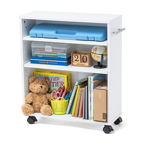 すきま収納ラック(３段・木製・キャスター付き・収納・スリムワゴン・カウンター下・幅20cm・奥行き55cm・コミック・漫画・CD・DVD・BD・ホワイト) FCD070W