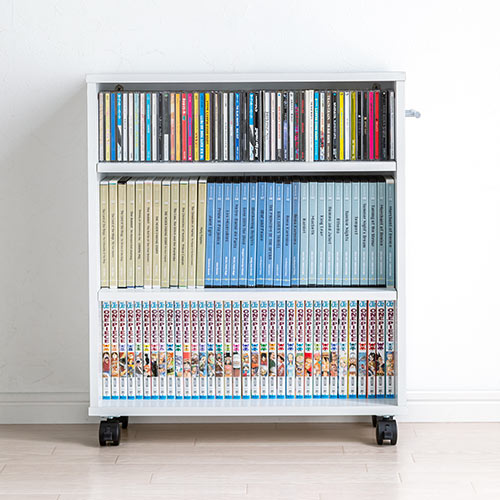 すきま収納ラック(３段・木製・キャスター付き・収納・スリムワゴン・カウンター下・幅20cm・奥行き55cm・コミック・漫画・CD・DVD・BD・ホワイト) FCD070W