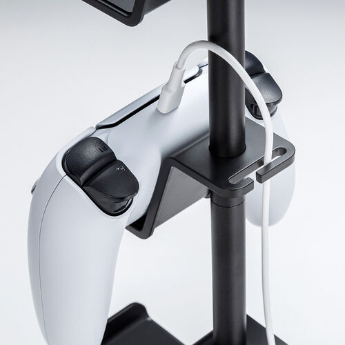 コントローラースタンド（クランプ固定式・転倒防止・ゲームパッド・ヘッドホン・スタンド・PS5・PS4・switch 対応・充電用スリット・卓上・デスク下・収納ラック・収納スタンド・ブラック）