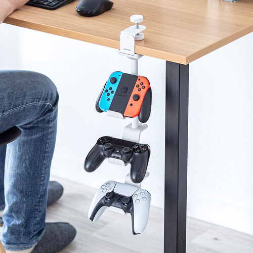 【アウトレット特価品】コントローラースタンド（クランプ固定式・転倒防止・ゲームパッド・ヘッドホン・スタンド・PS5・PS4・switch 対応・充電用スリット・卓上・デスク下・ホワイト）