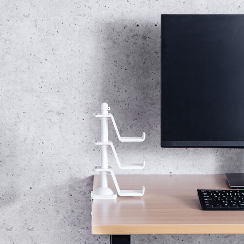 【アウトレット特価品】コントローラースタンド（クランプ固定式・転倒防止・ゲームパッド・ヘッドホン・スタンド・PS5・PS4・switch 対応・充電用スリット・卓上・デスク下・ホワイト）