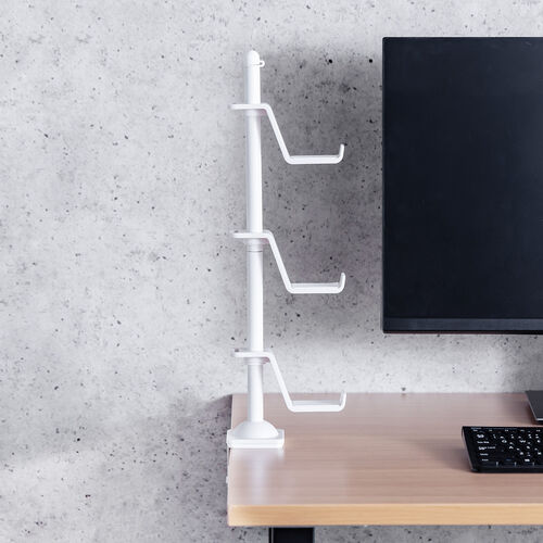 【アウトレット特価品】コントローラースタンド（クランプ固定式・転倒防止・ゲームパッド・ヘッドホン・スタンド・PS5・PS4・switch 対応・充電用スリット・卓上・デスク下・ホワイト）