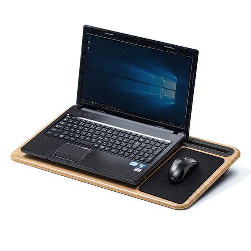 ひざ上テーブル（ノートパソコン・タブレット・15.6インチ・ラップトップテーブル・マウスパッド付き・クッション取り外し・スタンド付き・持ち運び・テレワーク・在宅勤務・薄い木目調）
