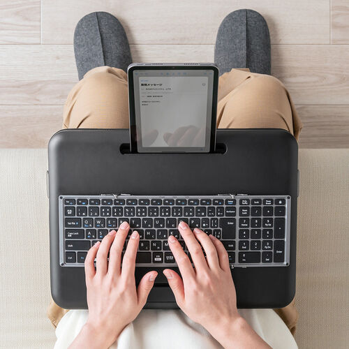 クッションテーブル（パソコンスタンド・膝上テーブル・タブレットスタンド・上下昇降・高さ変更可能・マウスパッド付・メッシュクッション）