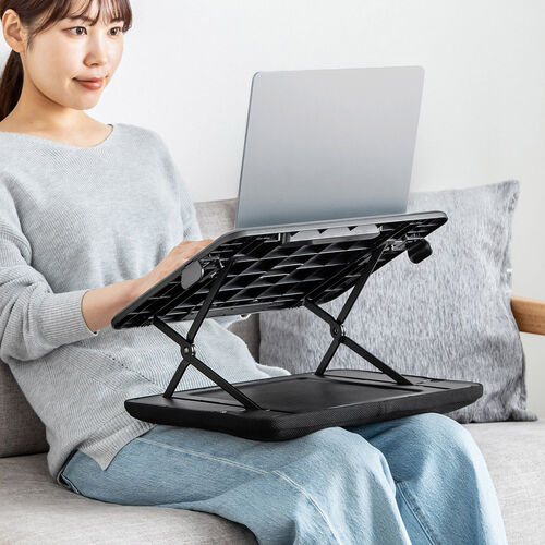 クッションテーブル（パソコンスタンド・膝上テーブル・タブレットスタンド・上下昇降・高さ変更可能・マウスパッド付・メッシュクッション）