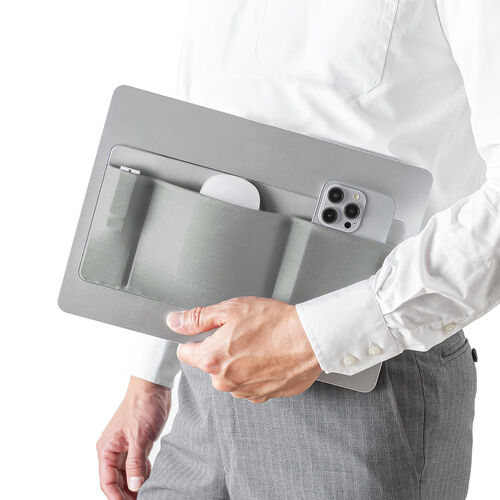 ノートパソコン収納（バッグ・オーガナイザー・貼り付け・マウス・ケーブル・収納・グレー）