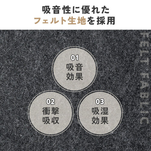 デスクマット（静音マット・キーボードマット・フェルトマット・幅約32cm・テンキーレスキーボード・静音・メカニカルキーボード・すべり止め・グレー）