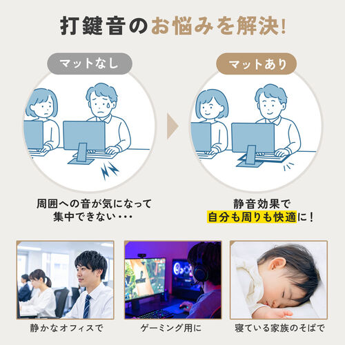 デスクマット（静音マット・キーボードマット・フェルトマット・幅約32cm・テンキーレスキーボード・静音・メカニカルキーボード・すべり止め・グレー）