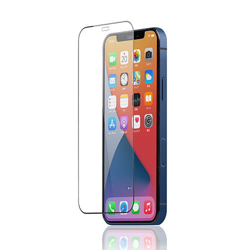 液晶保護フィルム(iPhone12/12Pro用・ガラスフィルム・インカメラ撮影対応・硬度9H・ラウンド形状・アタッチメント付き・ブラック）