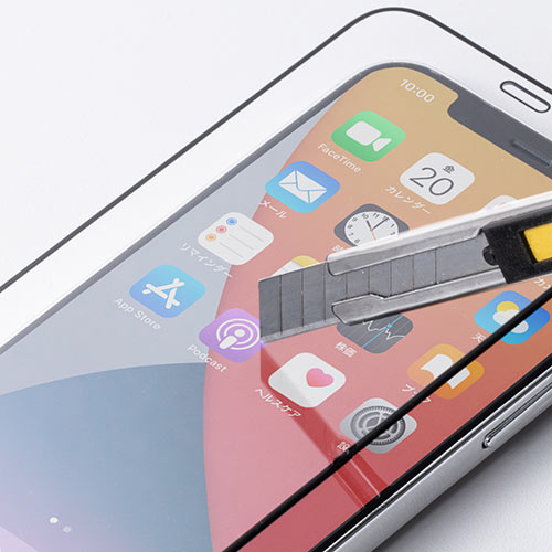 液晶保護フィルム(iPhone12/12Pro用・ガラスフィルム・インカメラ撮影対応・硬度9H・ラウンド形状・アタッチメント付き・ブラック）