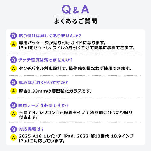 液晶保護フィルム（Apple iPad A16・第10世代・10.9インチ用・強化ガラスフィルム）