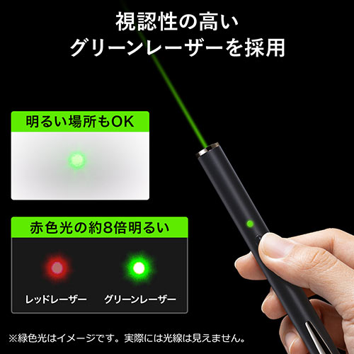 レーザーポインター（グリーンレーザー・ポインター・PSCマーク認証・クリップ付き・乾電池式） EZ2-LPP042 サンワサプライ