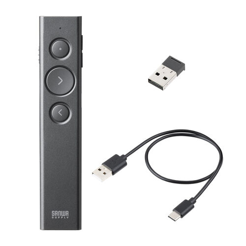 レーザーポインター（緑・USB充電式・パワーポイント操作・ページ送り・プレゼンター・グリーンレーザー・Type-C・PSC認証・グレー）