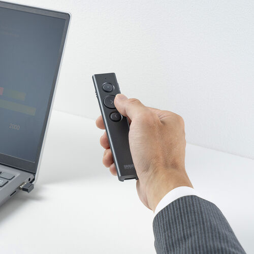 レーザーポインター（緑・USB充電式・パワーポイント操作・ページ送り・プレゼンター・グリーンレーザー・Type-C・PSC認証・グレー）