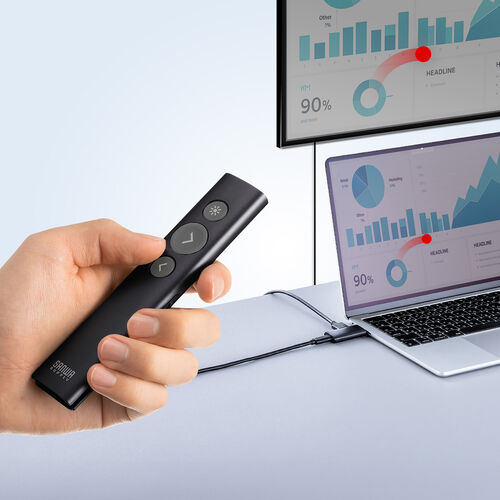 ワイヤレスプレゼンター（3-in-1ハブレシーバー・プレゼン・ポインター・USB-C充電式・HDMI変換アダプタ・デジタルレーザー・無線・オンライン会議対応）