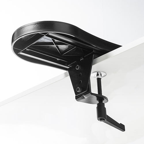 【アウトレット・中古・セール】マウステーブル（スライド式・パソコン・マウス・キーボード・肘置き・リストレスト・エルゴノミクス・クランプ取り付け・360度回転・ブラック）