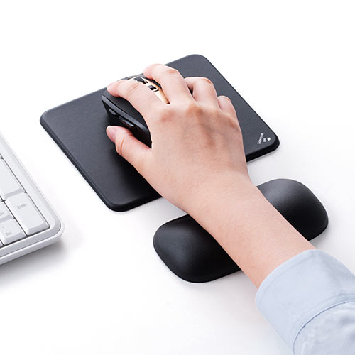 リストレスト付きマウスパッド(マウス用・手首・腱鞘炎防止・疲労軽減・クッション・ジェル・ブラック）