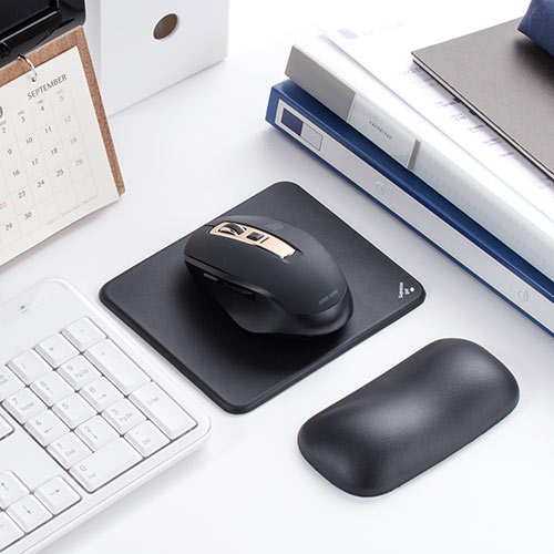 リストレスト付きマウスパッド(マウス用・手首・腱鞘炎防止・疲労軽減・クッション・ジェル・ブラック）