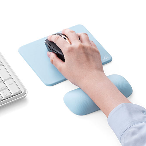 リストレスト付きマウスパッド(マウス用・手首・腱鞘炎防止・疲労軽減・クッション・ジェル・ブルー）