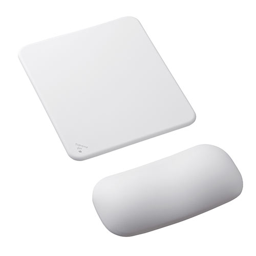 リストレスト付きマウスパッド(マウス用・手首・腱鞘炎防止・疲労軽減・クッション・ジェル・ホワイト）