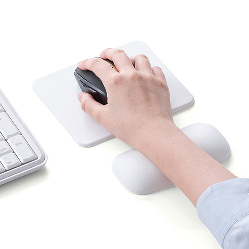 リストレスト付きマウスパッド(マウス用・手首・腱鞘炎防止・疲労軽減・クッション・ジェル・ホワイト）