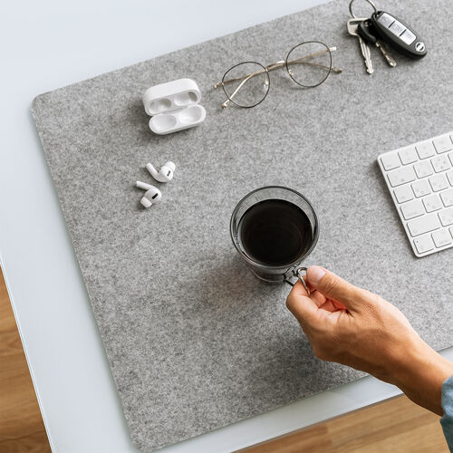 フェルトデスクマット（90×40cm・天然ゴム使用・布製マット・おしゃれ・傷汚れ防止・グレー）
