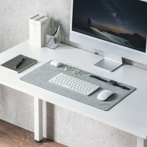 フェルトデスクマット（60×30cm・天然ゴム使用・布製マット・おしゃれ・傷汚れ防止・グレー）