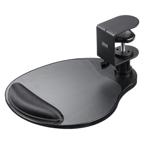 マウステーブル（360度回転・クランプ式・硬質プラスチック製・ブラック・リストレスト・ジェル）