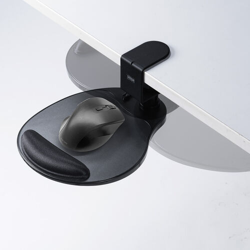 マウステーブル（360度回転・クランプ式・硬質プラスチック製・ブラック・リストレスト・ジェル）